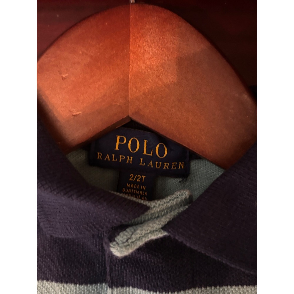 Polo Ralph Lauren Kids Navy Light Blue Striped Short Sleeve Polo Shirt 2T - Picture 2 of 10